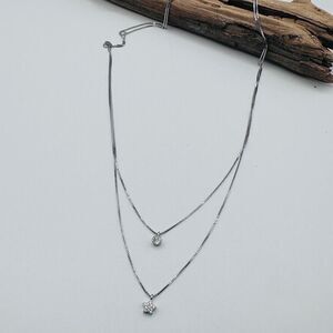 Sterling Silver Layered CZ Star & Circle Pendant Necklace